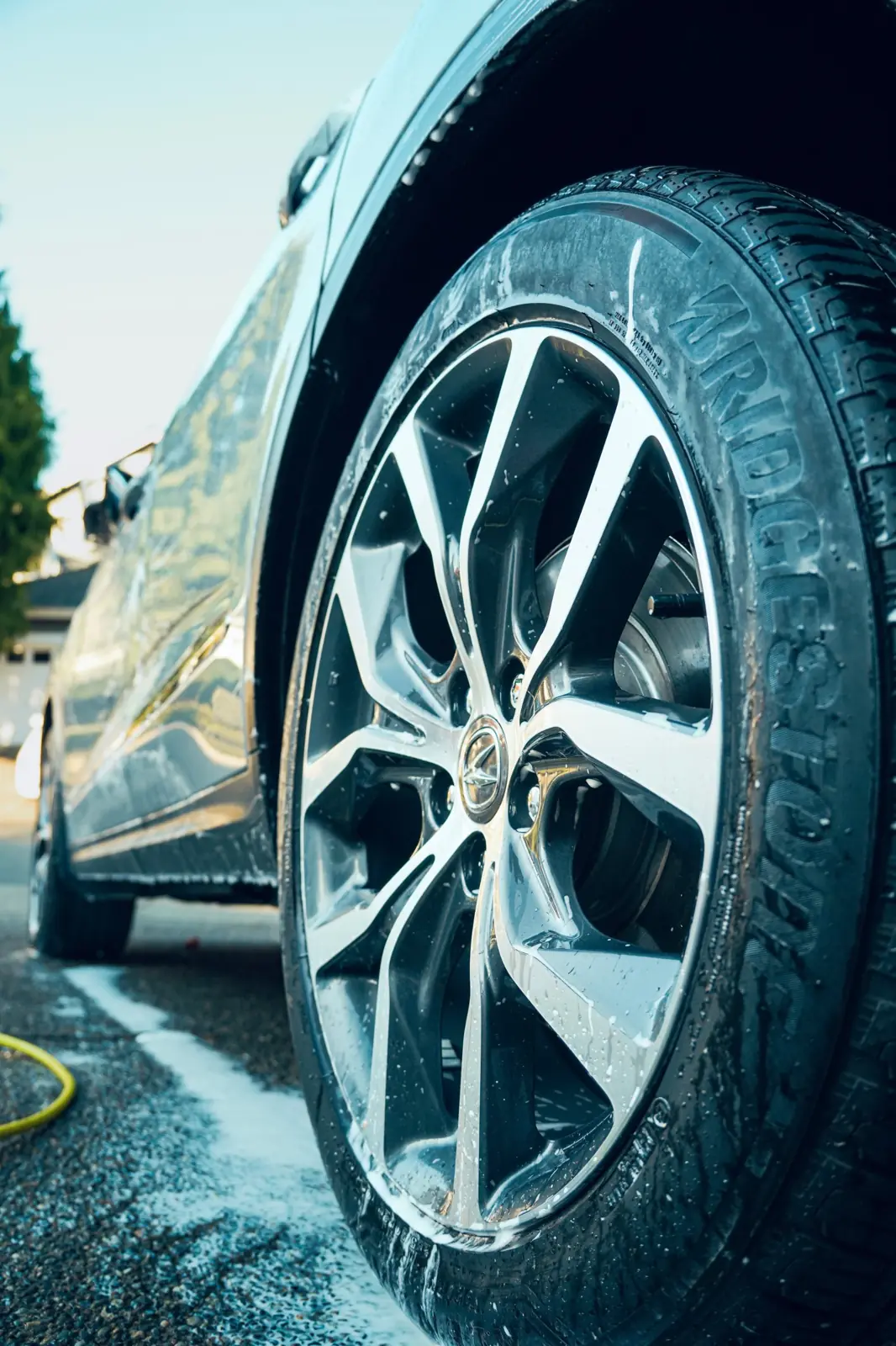 Freshly washed wheel and tire